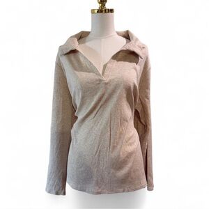 Ribbed Collared V-Neck Top